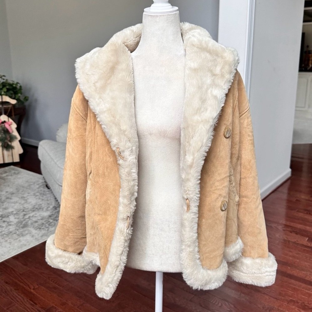 Vintage 2000s Express Quality 100% Genuine Leather Faux Fur Lined Coat Medium